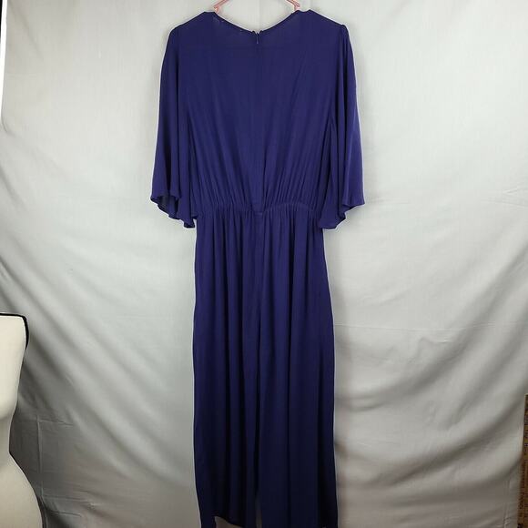 Entro Womens Blue 3/4 Sleeve V Neck Front Knot‎ One Piece Pantsuit Size Medium - Picture 2 of 11